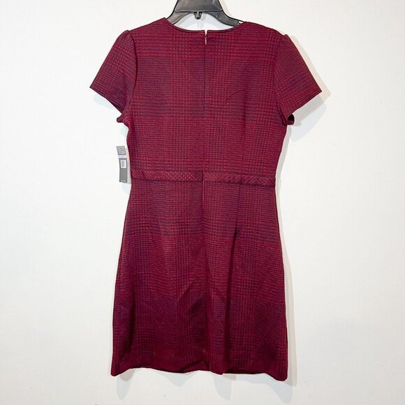 Burgundy Houndstooth Sheath Dress Career Professional Chic Cocktail Party - Picture 2 of 11